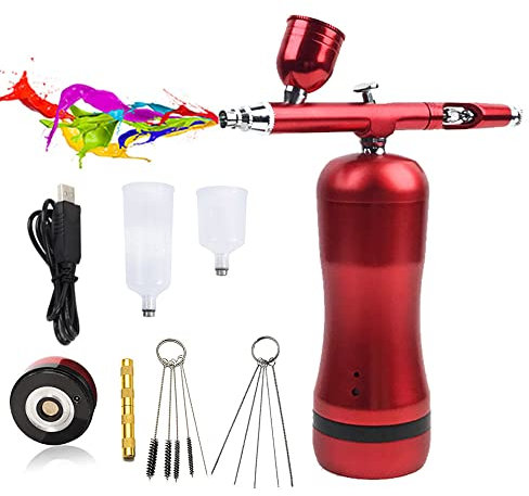 BrightFootBook High Pressure Cordless Airbrush Kit, 0.3mm Nozzle, with Cleaning Three-piece Suit and Two Removable Batteries, Mini Airbrush Set for Barber, Nail Art, Makeup, Model Painting