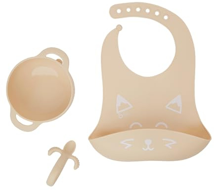 Babymoov Esslernset FIRST'ISY Fox 6-12 Monate, Silikon-Kindergeschirr, inkl. Breischale, Babylöffel & Lätzchen