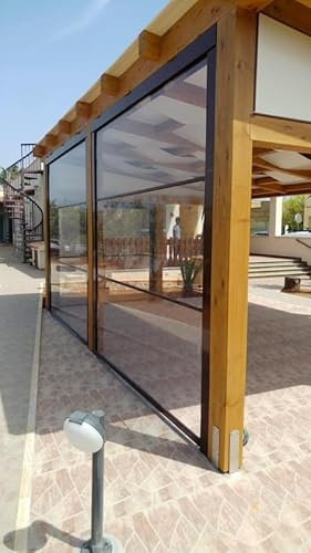 Tenda Antipioggia Antivento Esterno in PVC Cristal con Guide Laterali, Personalizzabile, Tenda Trasparente Esterno per Verande in PVC Impermeabile e Cassonetto Su Misura (L. da 0 a 140 X H. 200)