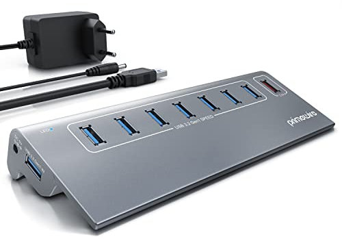 CSL - 8 Port USB 3.2 Gen.2 Port Hub – 10 GBit/s - 8 x USB 3.2 Gen2, Davon 1x Ladeport smart Charge – 8 Port Verteiler mit Netzteil - Alugehäuse - für PC Notebook Laptop Ultrabook Tablet PC