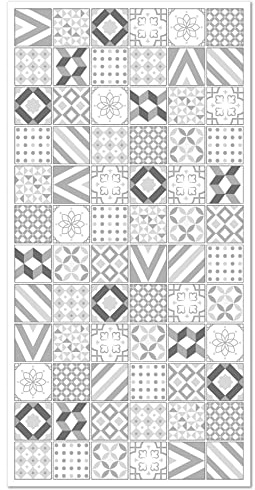 Panorama Tapis Vinyle - Modèle Carreaux Ciments Love Gris 60x110 cm - Différentes Tailles - Deco Maison, Cuisine, Chambre et Exterieur