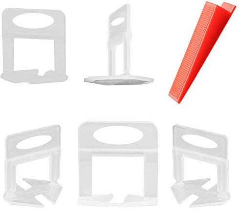 600 Stück Fliesenverlegehilfe, Fliesen Nivelliersystem 3mm, 500 Stück Nivellier Abstandshalter Clips Sowie,100 Stück Wiederverwendbare Keile