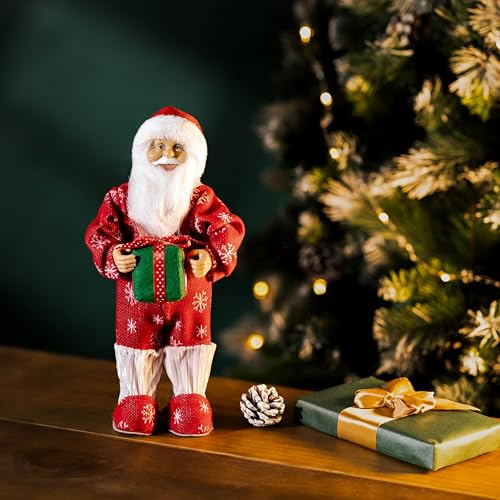 Marco Paul 30cm Santa Claus Christmas Decoration Soft Plush Father Christmas Figure Festive Free Standing Novelty Xmas Ornament for Home Tabletop or Mantel Display