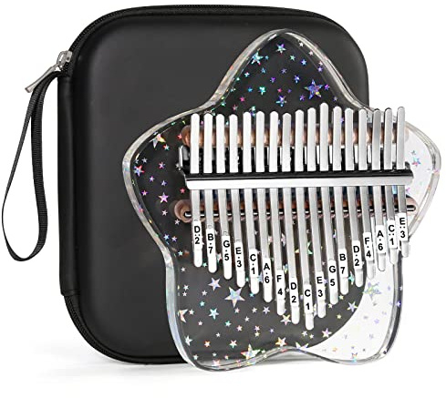 Beveetio Clear Kalimba Thumb Piano With Eva Protective Case, Transparent Crystal Kalimba 17 Key, Musical Instrument Gifts For Kids, Rainbow Star Finger Piano, Acrylic Mbira…