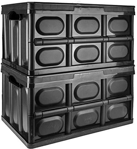 TekBox 56L Black Storage Box with Lid Folding Stackable Crate Tub (2)