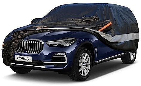 Holthly Bâche Voiture SUV Extérieur à 10 Couches, Housse Protection Voiture 100% Étanche Anti UV Soleil, Bâche pour 4x4 Audi Q7, BMW X5, Mercedes GLE, Porsche Cayenne,etc. C12 Noir