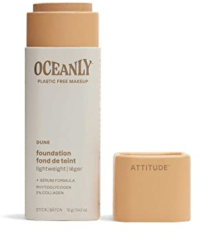 ATTITUDE Oceanly Fond de Teint, EWG Verified, Phytoglycogène Hydratant, Ingrédients d'Origine Naturelle, Perfecteur de Teint Végane, Dune, 12 g