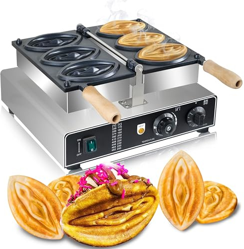 Commercial Strange Shape Waffle Machine 3 PCS Non Stick Abalone Shape Waffle Iron, Electric Sausage Grill Baker Waffle Iron Baking Machine, 5 min/batch, 1600W 110V