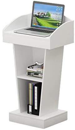 Podium, bodenstehendes Podium, Holzpodest mit Regalen, großer Stauraum für Konferenzen, Auditorien, Klassenzimmer (White)