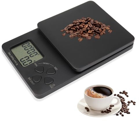 Sporgo Kaffeewaage mit Timer: Mini USB Wiederaufladbare Digital Kaffeewaage, 0.1g/3kg Espresso Waage mit LED-Anzeige, Magnetische Küchenwaage, Coffee Scale für Barista, Auto off, Schwarz