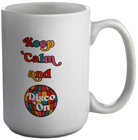 Shopagift Keep Calm Disco On Mug Music 70's 60's Funk Boogie Dance Ball White 15oz Large Ceramic Cup