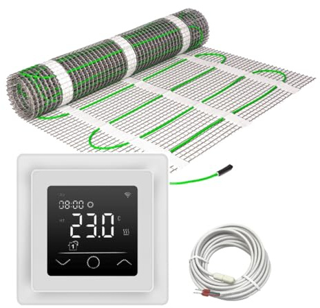 Elektrische Fußbodenheizung HoWaTech Power für Renovierung Komplett Set TWIN Heizmatte 200 W/m² inkl. Thermostat WLAN WIFI Touch weiß, Heizfläche:3.00m²