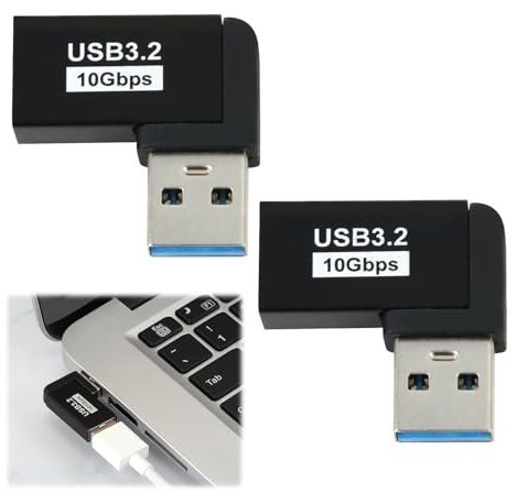 2 PCS USB Winkelstecker 90 Grad, USB 3.2 Winkel Adapter, USB 3.2 Stecker auf Buchse Linke Winkel L-förmig Steckverbinder USB A3.2 Datenübertragung Konverter Koppler
