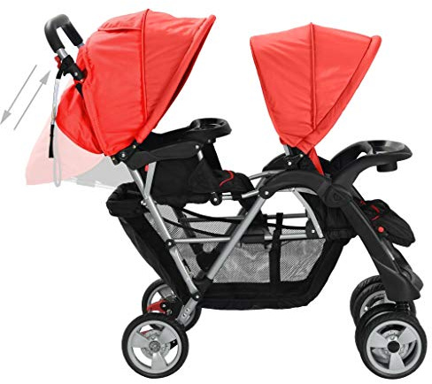 Kavolet Kinderwagen, Geschwisterwagen Duo ​Faltbar GeschwisterKinderwagen für Zwei Kinder, Stahl Rot und Schwarz