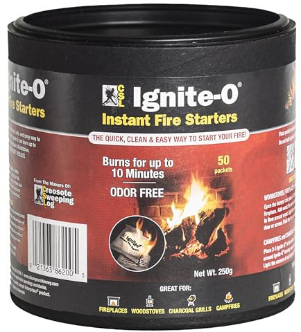 Ignite-O Instant Fire Starters - 50 Packets of Easy Lighting Fire Starter - Ideal for Campfires, Charcoal Grills, Fireplaces, and Woodstoves - Odorless, Fast Ignition