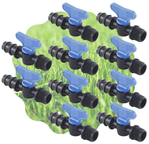 Mini Valvola a Cilindro, Rubinetto Portagomma con Filetto Maschio per Impianti, Sistemi e Tubi di irrigazione a Goccia, Nero MADE IN ITALY - Orto Facile (16 mm x 1/2, 10)