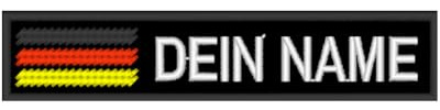 Namensschild 1 stück Aufnäher Deutschland Flagge Personalisiert mit/ohne Klett Gestickt Aufnäher 9-12 cm, schwarzer Hintergrund, weißer Text - Name Patch with German Flag