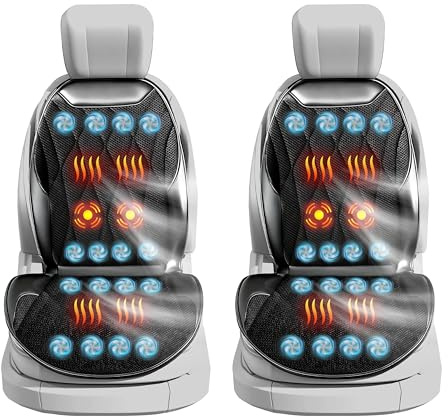 LifeUp Kühlender Sitzbezug für Auto, Sommer, kühlendes Autositzkissen, Massage, warm, belüftet, Autositzbezug mit 16 Ventilatoren, Vordersitz-Kühler für Fahrzeug, 12 V, 3-in-1 (Schwarz, 2 Stück)