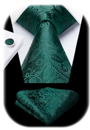 Enlision Cravate Homme Vert Mariage Ensemble de Cravate et Pochette et Boutons de Manchette Set Motif Floral Mouchoir Travail Fête