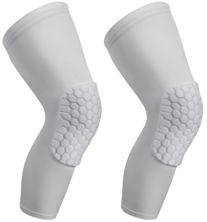 SUJAYU 2 Pack Rodilleras de baloncesto, rodilleras de nido de abeja anticolisión, mangas de compresión para pierna, mangas para deportes al aire libre de patinaje, lucha, fútbol, voleibol (blanco