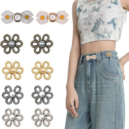10 Sets Knöpfe Hosen Enger Machen Blütenblattform Verstellbare Nagelfreie Taillenschnallen Verstellbare Jeansknöpfe Einstellbar Hosenbund Enger Machen Hose Enger Machen Clip Für Hosen Jeans Damen Rock