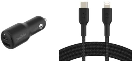 Belkin Premuim Car Bundle(42W Dual Port Fast Car Charger & USB-C to Lightning 1m Charging Cable)