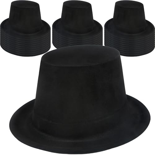 SGBETTER 30 Pack Children Top Hat Bulk Black Party Top Hat Plastic Magician Hat Tuxedo Costume Hat for Kids Role Play Party Supplies