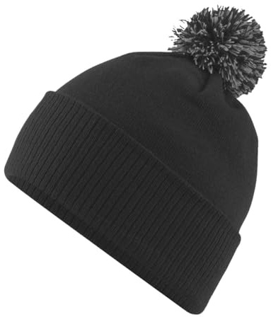 Roughtex Bommelmütze Damen Herren Wintermütze Pudelmütze | Doppellagiger Strick - 100% Soft-Touch Polyacryl - mit Umschlag oder als Slouch-Beanie - 2-farbiger Bommel