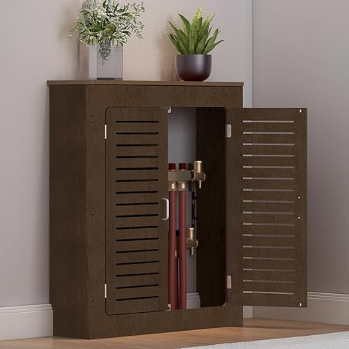 Heating Cabinet Shelf，MDF Radiator Cover Louvered Grill Shelf Cabinet，with 2 Doors and Modern Vertical Grill Slats，Floor-Standing Radiator Covers，for Home, Living Room(Walnut,L80*H80*T20CM/31*31*8IN)
