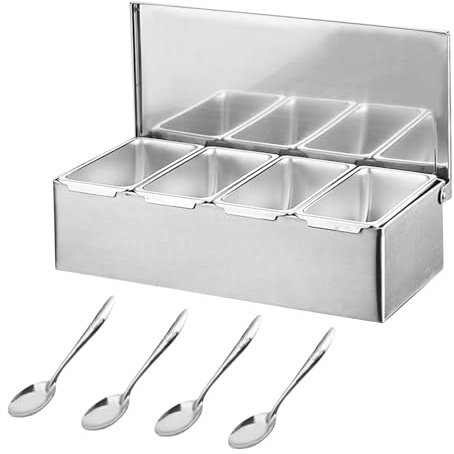 IGTOPS Contenitore per ingredienti con coperchio e cucchiaio, contenitore per spezie, contenitore per barbecue, contenitore per ingredienti per pizza, accessori da cucina all'aperto, contenitore in