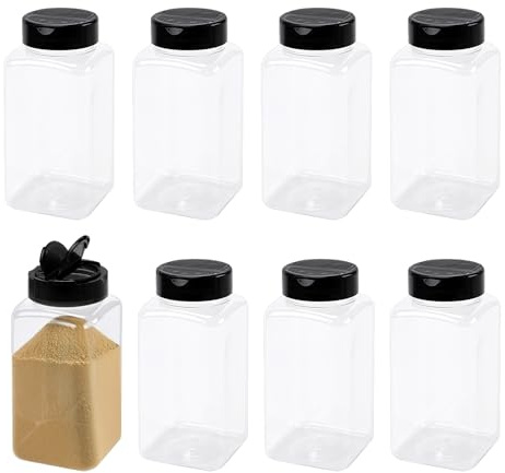 UNGFEI Gewürzstreuer aus Kunststoff, transparent, leer, mit Deckel, für Zucker, Salz, Kräuter, 500 ml, 8 Stück | Transparent, 482 ml Fassungsvermögen, für Zucker, Salz, Kräuter