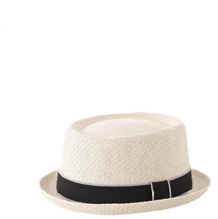 HEYANN Pork Pie Strohhut, Herren Pork Pie Fedora Hüte 58 cm Sommerhut für Männer & Frauen,Bowler Flat Top Sonnenschutz Klassische Hut