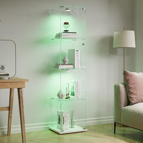 Vitrine aus Glas, 4 Schichten, Schrank mit Schloss, 163 x 35 x 39,8 cm, LED-Vitrine für Sammlung mit Möbel für Wohnzimmer