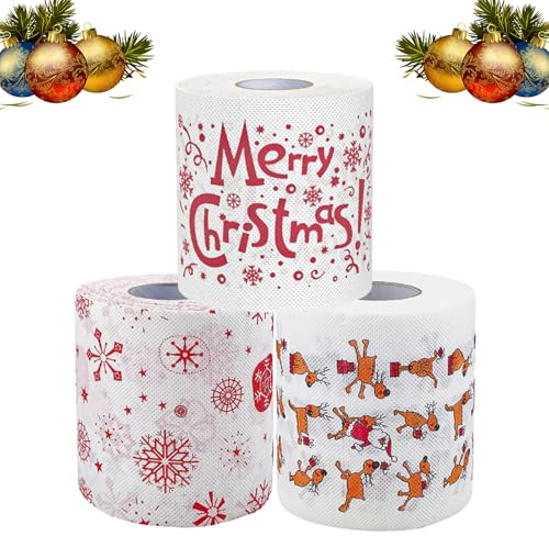 3 Rollen Weihnachts Toilettenpapier,Lustige Weihnachten Toilettenpapier Duft,Lustige Neuheit Toilettenpapierrollen Motiv,Lustiges Geschenk für Christmas,Weihnachtsbedarf Fröhlich Festlich Blumenpapier