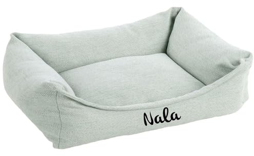 Mainely Personalisierbares Baldar Rechteckiges Hundebett 100x80x25cm (L) Grün – orthopädisch mit Memory-Foam-Flocken & Rutschfester Unterseite – für große Hunde – personalisiert mit Namen – Petslino