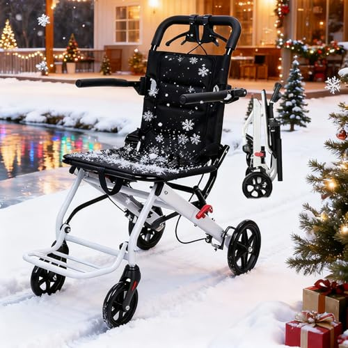 Sedia a rotelle pieghevole per adulti | 8,2 kg ultra leggera | Sedie a rotelle da trasporto per anziani | Freni a mano | Sedia a rotelle leggera da viaggio | Ideale per il trasporto in aereo |