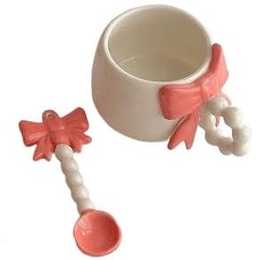 Italian Style Adorable Coffee Cup with Knot Spoon Milk Bowl Korean Cup Girl Gift(Purple)
