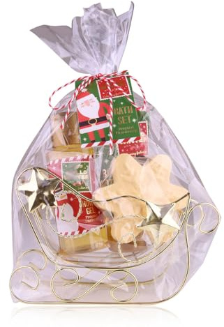 Accentra Badeset HELLO WINTER in goldenem Schlitten aus Draht, inkl. Duschgel, Bodylotion, Badebombe, Duft: Frosted Cranberry, Frauen Geschenk Weihnachten