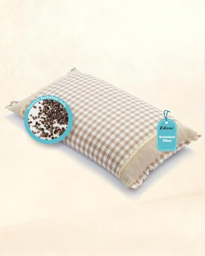 Edomi Cooling Buckwheat Pillows for Sleeping,23.6x13.7 Rectangular Cervical Neck Pillow with Decorative Trim, Adjustable Buckwheat Hulls Filling for Neck Shoulder Support, Washable Cover,Beige