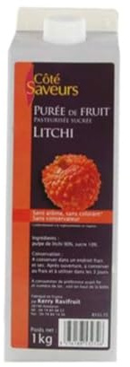 Cote Saveurs Purée de Litchi, Fraise, Framboise, Griotte, Myrtille 1kg/Boite - Livraison Gratuite France (2 boites, Litchi)