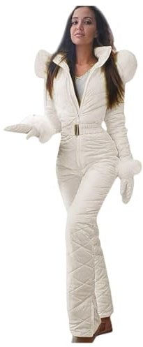 Womens Ski Suit Ski Jacket Womens Long Snow Suit with Hood Waterproof Windproof Snowsuit Winter Warm All in One Suits Outdoor Sports Jackets Outdoor Skiing Snowboarding Coat Jumpsuit