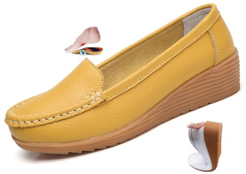 Mocassins orthopédiques pour femme en cuir respirant - Mocassins compensés orthopédiques classiques - Moccasins décontractés à enfiler - Chaussures de bureau