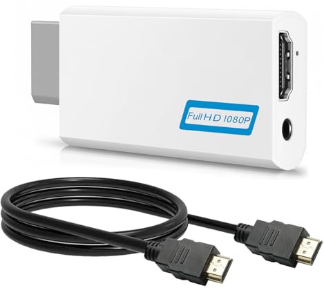 Wii to HD Adapter with 1.5m HD Cable, 1080P/720p Wii HD Adapter for Nintendo Wii, Supports All Wii Display Modes, Includes 3.5mm Audio Output