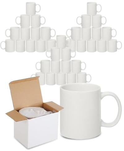 Sublimation Mugs with Boxes | Plain White Large Handle High Gloss Orca Coated, Ceramic Mug for Coffee & Tea | Ideal for Gifting & DIY Projects, Heat Press Printing Mugs 11oz (Pack of 36)