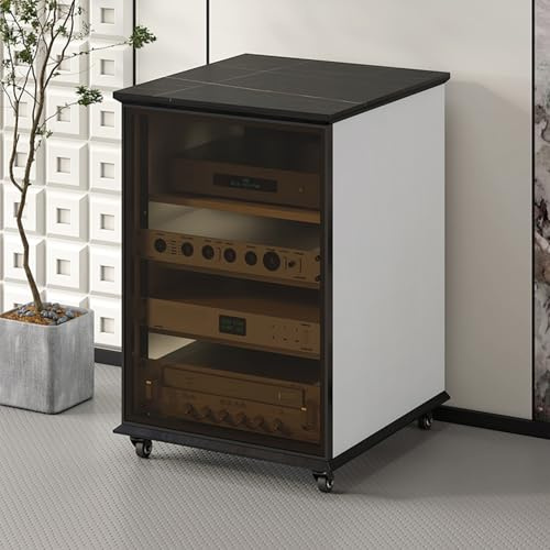 SEIFE Mobiletto per componenti stereo con anta in vetro,scaffale per audiovisivi,mobiletto angolare per audio-video,mobiletto per consolle per giradischi,per sala di registrazione(White,81.5cm/32in)