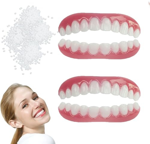 Genérico Dentadura De Silicona Dientes Postizos con Pegamento Dentadura Postiza Premium Protesis Dental Dentaduras Postizas Completas para Hombres Y Mujeres