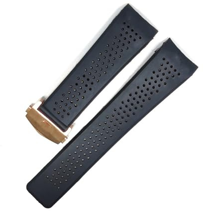 Cong Yi Klockarmband kompatibelt med silikonarmband herrrem klocka tillbehör gummi klockarmband kedja(Black-RoseGold Clasp,22mm With LOGO)