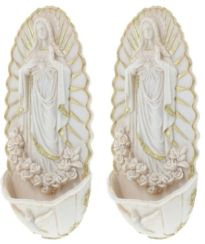 NULYLU Set 2 Pezzi Decorazione da Parete Acquasantiera in Ceramica Beige, Elegante e Facile da Pulire, per Decorazioni Pareti di Chiese e Casa