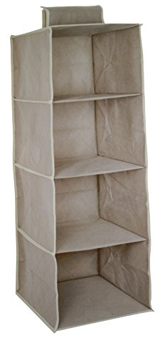 GUTE LINES Organizer Armadio da Appendere, Mensole da Armadio, Portatutto con 4 Scomparti, Per Vestiti, Cappello, Calze, Mutande, Asciugamani, 80 x 30 x 30cm (marrone chiaro)