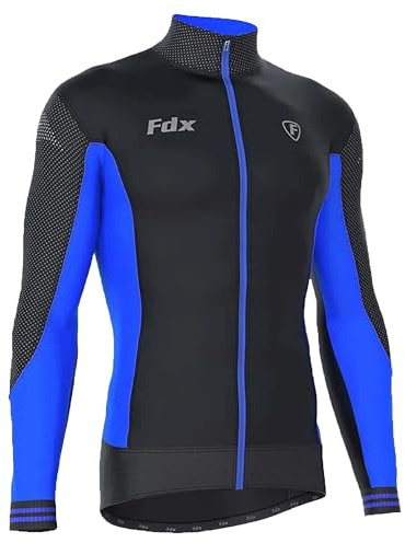 FDX Men’s Thermodream Winter Cycling Jersey Long Sleeve, Water Resistant, Windproof, Thermal, Lightweight, Warm Super Roubaix Fabric, Cycle Top, Bicycle Riding Sports MTB Clothing (Blue L)